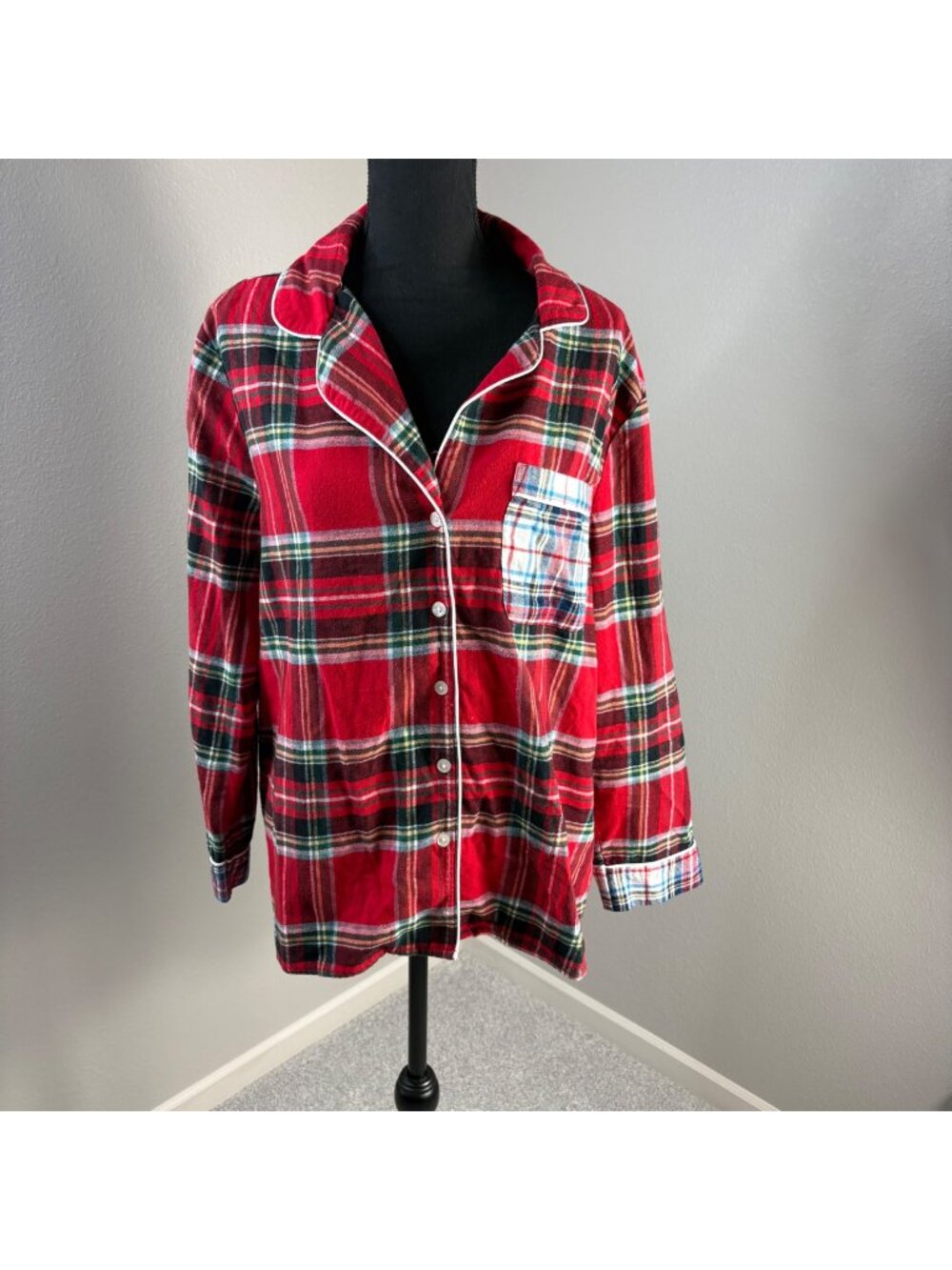 Lands' End Flannel Pajama Top only Womens XXL Red Multi-Colored Plaid